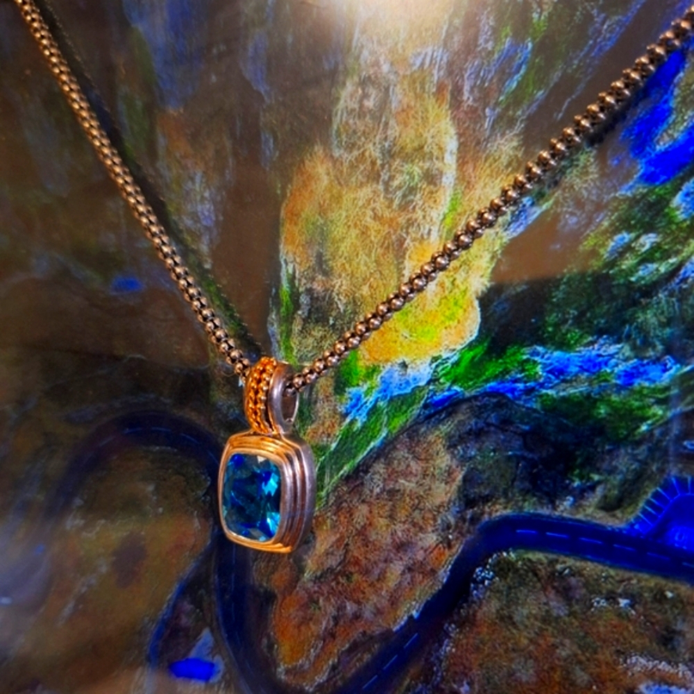 Vintage Sadye L Vassil SLV 14K Gold Sterling Silver blue topaz necklace